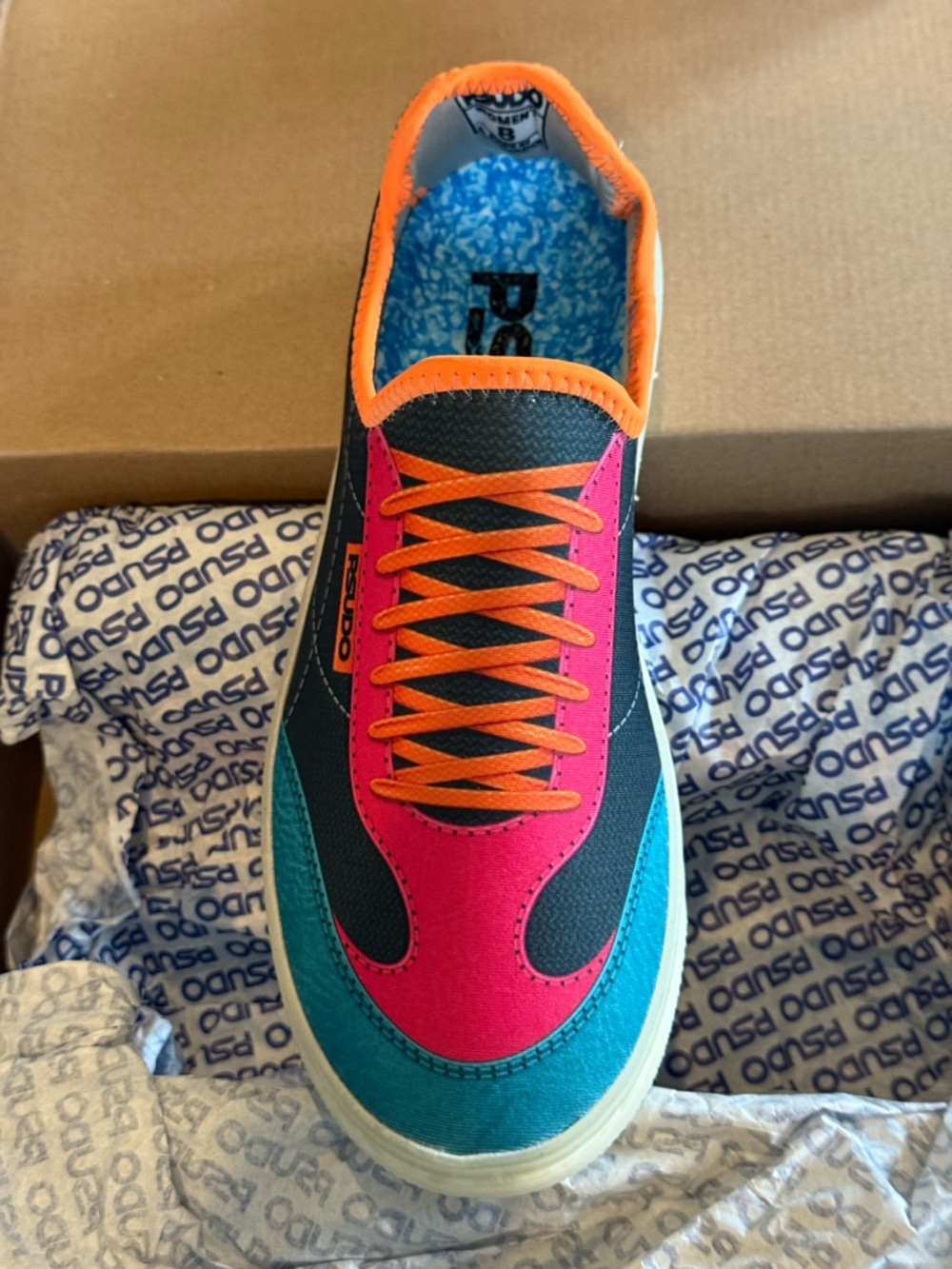 Colorful Low-Top Women's Sneaker — Pink & Teal with Orange Trim